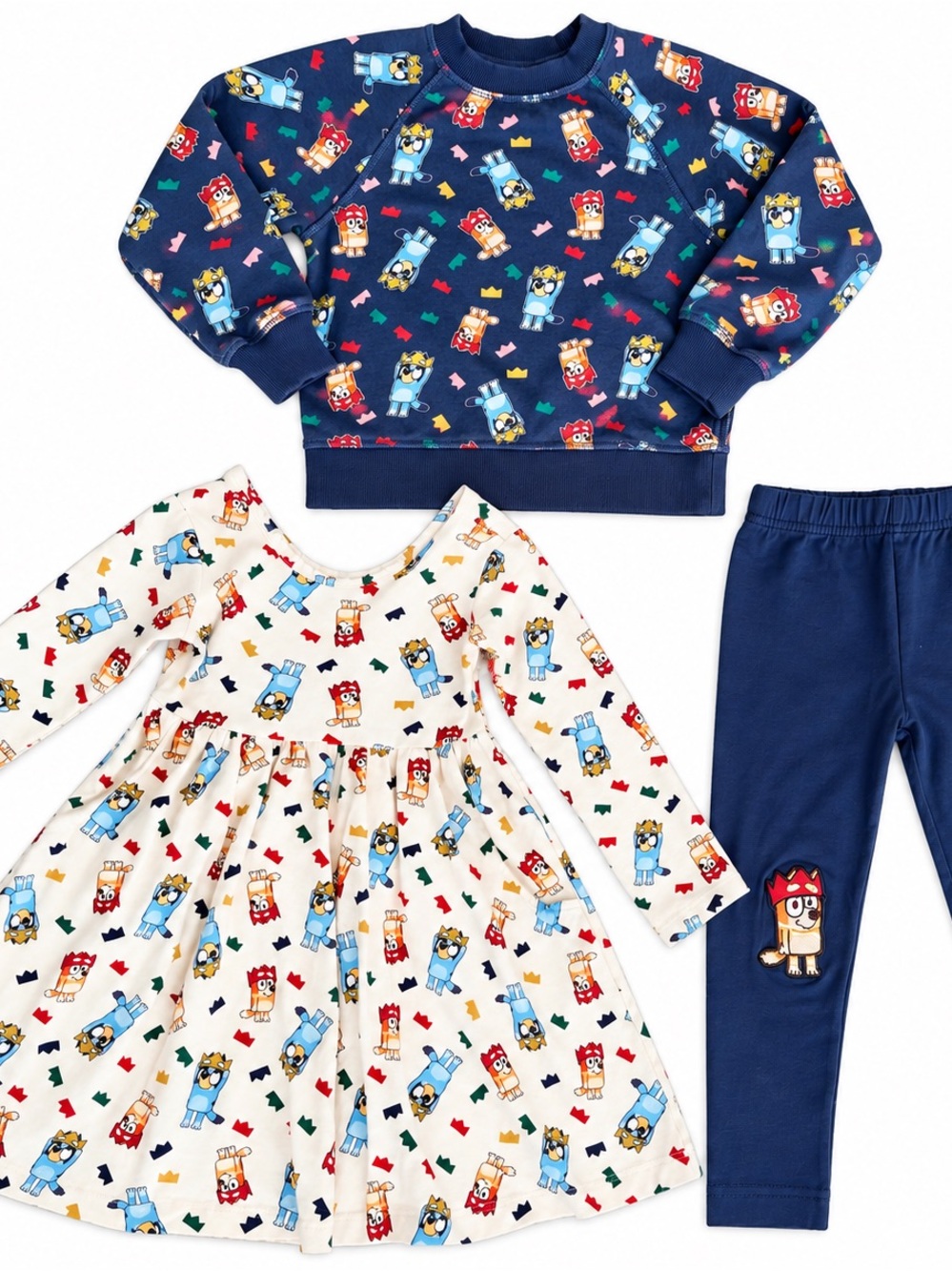 Hanna Andersson Bluey & Bingo 3-Piece Outfit Set – Dress, Sweatshirt & Leggings